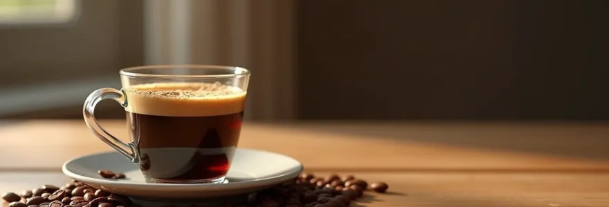 Image éditoriale photo-réaliste montrant une tasse de café fraîchement moulu, avec des grains de café sur une table élégante, éclairage cinématographique doux, composition équilibrée avec un fond épuré et un espace négatif exploitable